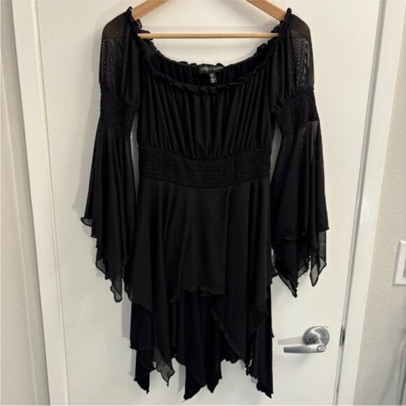 Current Mood Dresses & Skirts - Current Mood Smocked Mesh Mini Dress Black Size Medium Grunge Goth Fairy Witchy